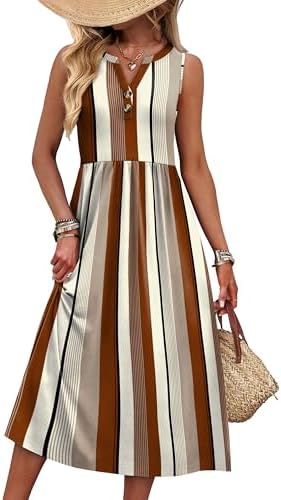 Vertical lines run through a soft botanical print on this sleeveless button-front midi dress cut with side slits.