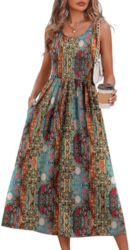 Swirling paisley tones give this sleeveless midi dress a warm, vacation-ready look that packs down tiny in any weekender bag.