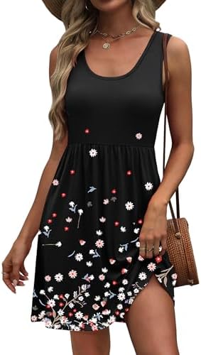 Tiny cream blossoms on a dark base give this breezy scoop-neck swing dress an easy daytime feel with deep side pockets.
