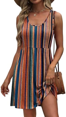 Crisp brown vertical stripes run down this breezy sleeveless tank sundress, finished with side pockets and a high waist.
