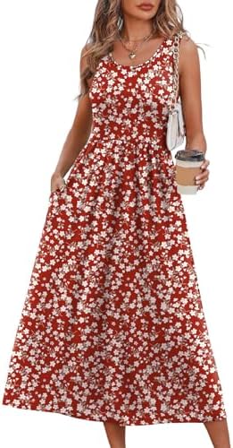 A crisp red-and-white botanical pattern brightens this sleeveless midi dress, cut with a scoop neck and an airy tiered skirt.