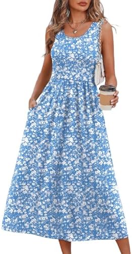 A crisp blue and white botanical pattern defines this breezy sleeveless midi cut with a high empire waist and fluid skirt.
