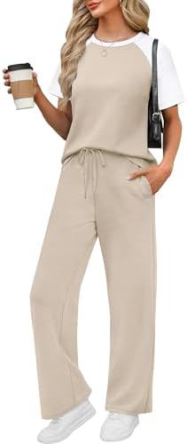 Lightweight spacer knit pairs warm beige and clean white across a short-sleeve top and matching wide-leg pants.