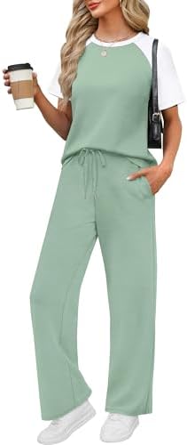 Soft light green color blocking gives this breezy two-piece travel set a crisp, fresh look for long travel days and sunny mornings.
