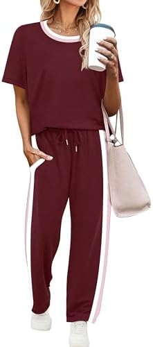 Rich winered spacer knit gives this short sleeve and wide-leg crop set a silky drape that stays neat during long travel days.