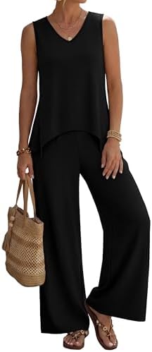 Solid black makes this soft two-piece tank and wide-leg pant set an easy choice for long flights and casual dinners.