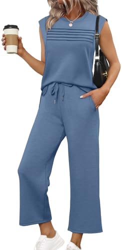 Spun from lightweight spacer knit in clean blue, this two-piece set pairs a side-slit top with wide cropped pants.