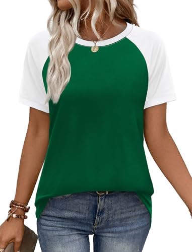 Clean white knit meets crisp green raglan sleeves in this easy crewneck tee built for warm sunny days.