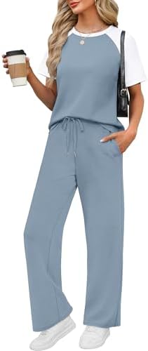 Airy spacer knit gives this color block light blue duo a silky drape that breathes easily on warm afternoons.