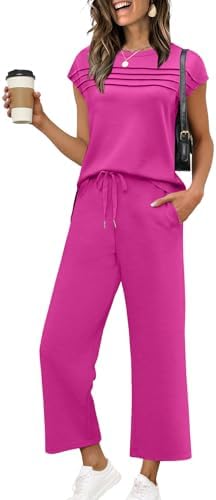Vibrant hot pink makes this two-piece set easy to spot at the luggage carousel, cut with breezy cap sleeves and cropped wide legs.