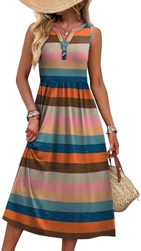 Soft pink stripes mingle with delicate floral accents on a breezy sleeveless maxi cut with a buttoned V-neck and curved hem.