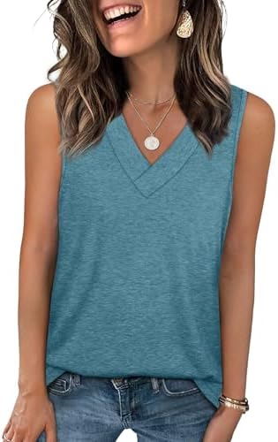 Cut with a neat V-neck in rich bluegreen, this breezy tank falls straight through the torso for warm summer days.