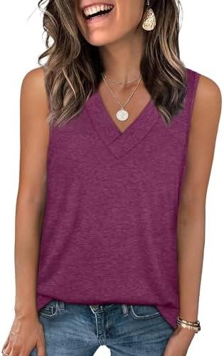 A deep redpurple knit brings rich berry tone to this easy sleeveless tank with a crisp V-neckline and loose straight hem.