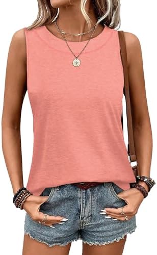 Bright coral warms up this lightweight crewneck tank, finished with an easy curved hem that stays untucked over shorts.