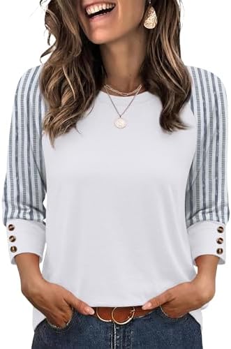 Crisp blue stripes meet raglan sleeves and decorative shoulder buttons in a light knit cut with extra room through the waist.