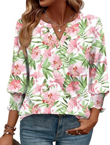 Gentle Romantic Rose pink sets off this airy top, designed with three-quarter elasticated sleeves and a neat curved hem.
