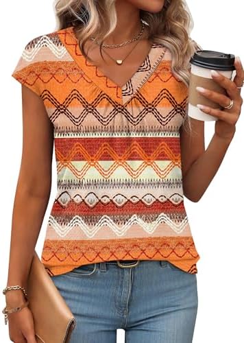 A crisp geometric print enlivens this airy cotton-blend tank top, finished with a classic V-neckline for warm days.