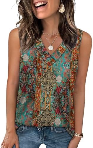 An intricate ethnic floral print covers this lightweight V-neck tank, finished with subtle eyelet detailing for sunny days.