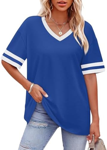Striped sleeve cuffs bring a crisp athletic accent to this airy top in bright light royal blue.