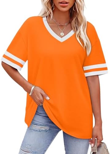 Contrast striped cuffs add a sporty accent to this bright orange half-sleeve tee cut in our softest summer knit.