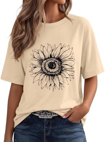 A soft khaki knit sets off a bright sunflower print across an easy oversized summer tee.