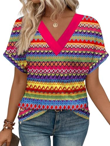 A relaxed V-neck tee in our warm Boho Stripes print, cut with folded cuffs and plenty of room through the body.