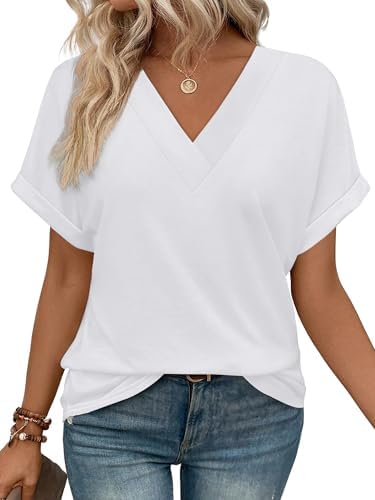 A bright white v-neck tee cut from our soft blended knit with neat rolled sleeves for easy warm-weather dressing.