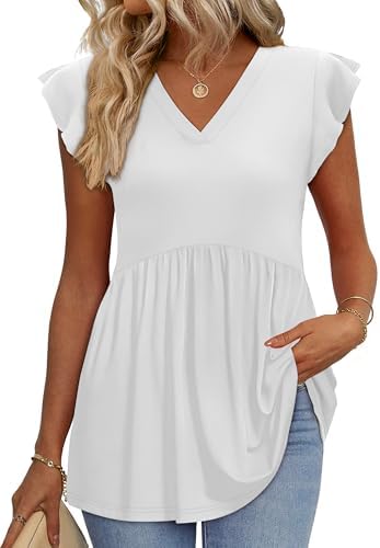 Ruffle sleeves and a crisp white babydoll silhouette make this airy summer top an easy choice with your favorite denim.