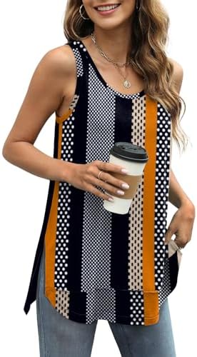 Horizontal black stripes give this raw-edge sleeveless top a crisp look that pairs easily with denim shorts or skirts.