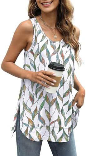 Fresh white floral print covers this breezy scoop tank, cut loose with raw edge trim and easy side slits.