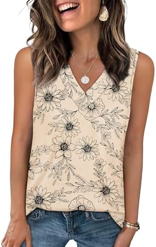 Muted khaki tones ground this breezy floral tank, cut with an open V-neckline and an easy drape for warm afternoons.