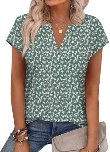 Crisp botanical vines on a soft ground give this notched V-neck tee an easy garden look that pairs neatly with light denim.