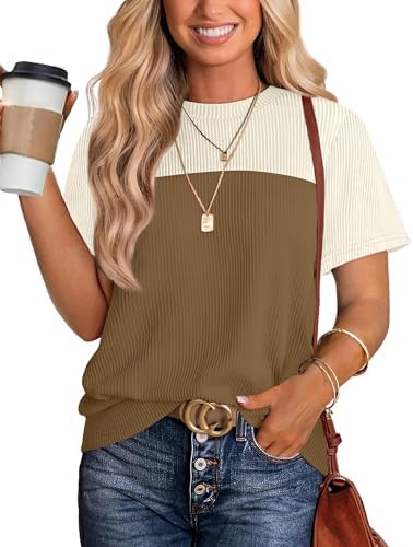 Warm earth tones meet soft knit striping in this relaxed short sleeve tee, built for warm-weather packing and easy mornings.
