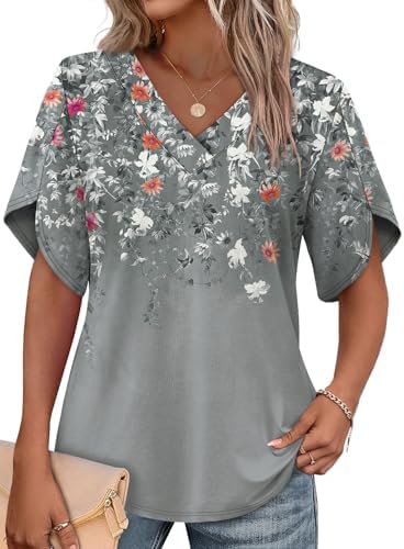 Petal sleeves and a V-neckline give this breezy top in our Floral 010 print an easy, polished summer look.