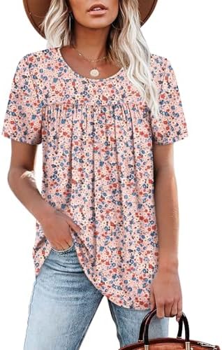 Bright pink petals drift across this babydoll top, cut with front ruffles and a flowy drape that stays breezy in warm sun.