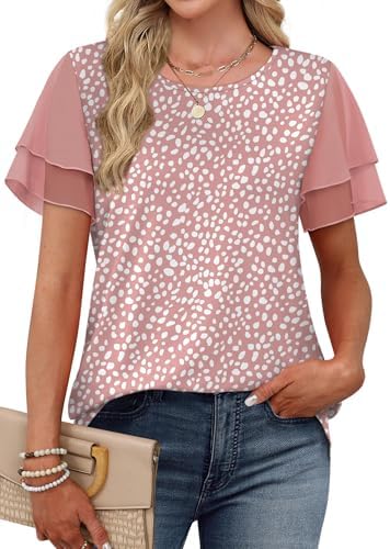 A soft crewneck tee finished with airy chiffon ruffle sleeves in a playful pink leopard print for sunny days.