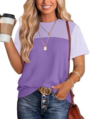 Striped bands in our Purple2 palette bring a rich, vibrant tone to this breezy short sleeve knit tee.