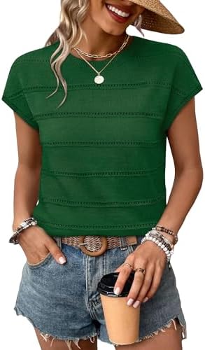 Eyelet stripe knits in vivid kelly green bring crisp color and breezy texture to your warm-weather rotation.