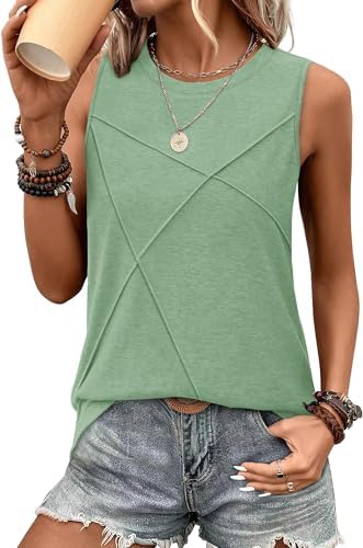 Vertical textured lines on the front panel give this light green crew neck tank an airy, crisp feel for warm sunny days.