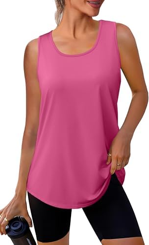 A vivid hot pink tank cut from moisture-wicking stretch knit with a curved hem and easy scoop neckline.