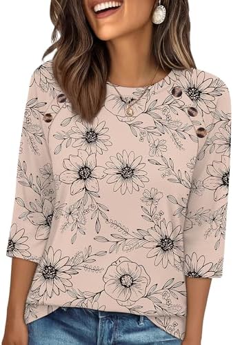 A soft floral print across warm apricot gives this three-quarter sleeve top an easy, cheerful presence on warm days.