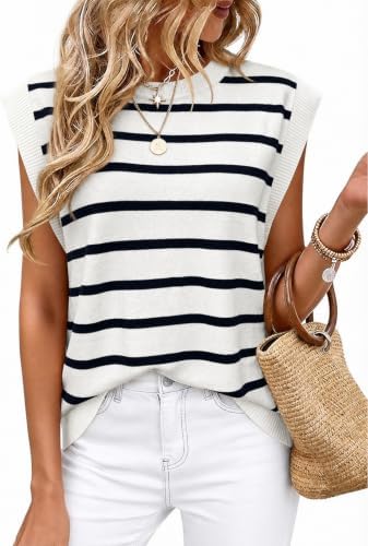 Crisp black and white stripes give this soft knit cap-sleeve top a clean look that tucks easily into trousers or denim shorts.