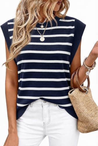 Crisp navy and white stripes bring a clean nautical feel to this buttery-soft knit cap sleeve summer tank.