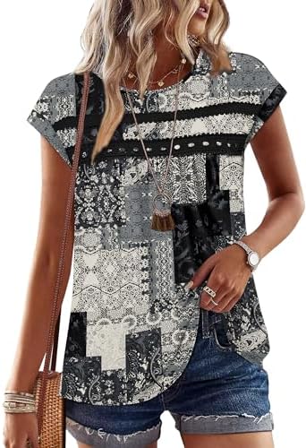 Delicate crochet lace trims this breezy floral summer top, finished with soft cap sleeves and a gentle peplum flare.