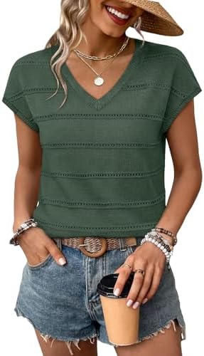 A lightweight fine-gauge knit in muted grey green, patterned with subtle open stitching and finished with crisp cap sleeves.