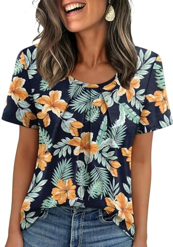 A lively botanical pattern brings color to this easy scoop neck tee, tailored with front pleats for a breezy summer drape.