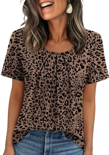 A soft scoop-neck top in all-over leopard print, cut with front pleats that drape easily over jeans or shorts.