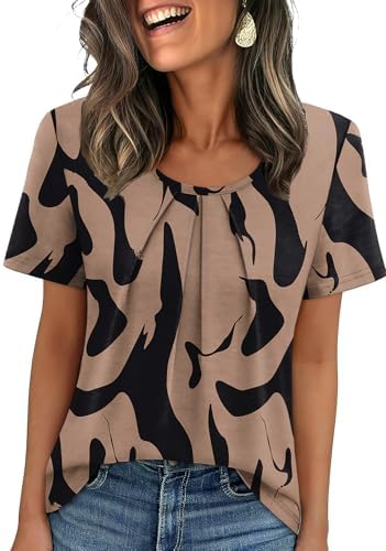 Soft pleats gather below the open scoop neck of this breezy short sleeve top, rendered in our lively Print 11 pattern.