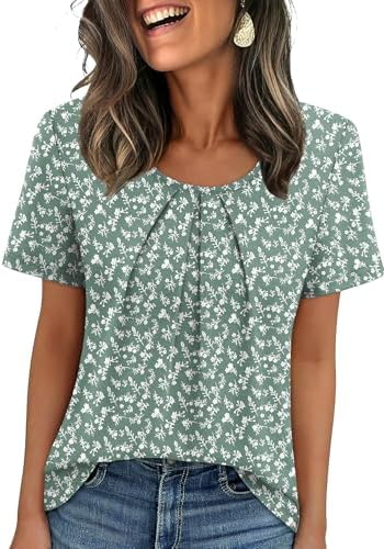 A breezy scoop neckline and gentle front pleats give this short-sleeve top in Print 13 an easy, packable drape for warm getaways.
