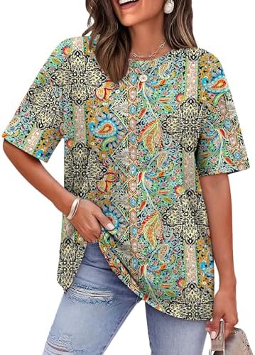 A relaxed crewneck tee printed in our earth-toned boho pattern, cut roomy with dropped shoulders for easy travel days.